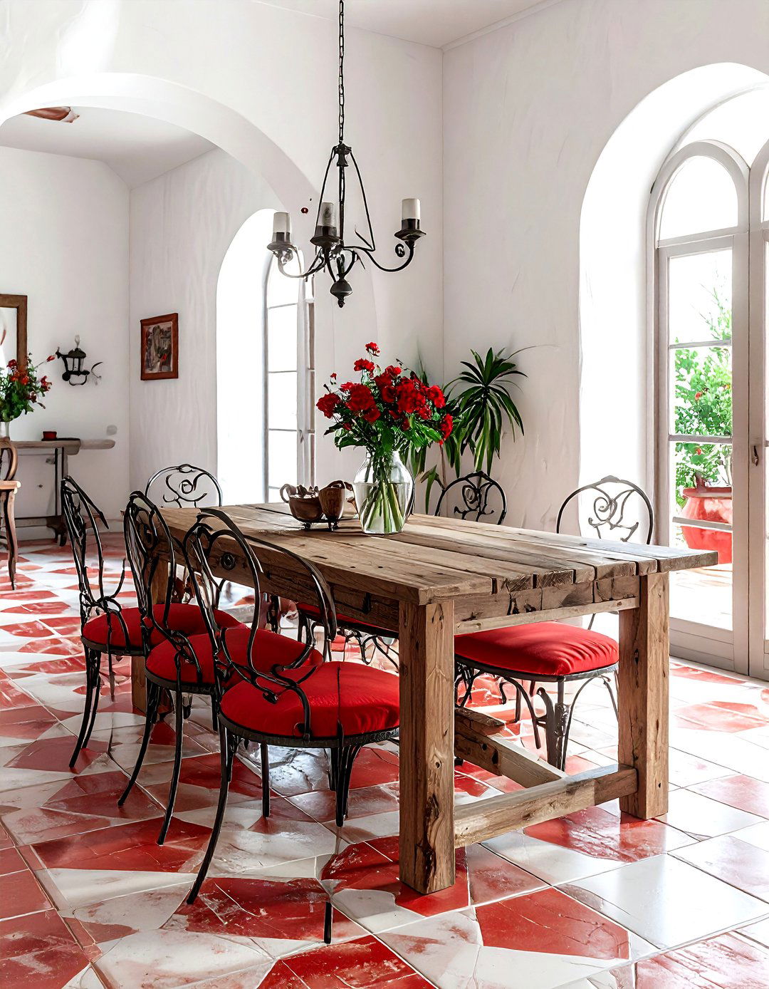 Mediterranean Red White Dining Room - 30 red and white dining room ideas