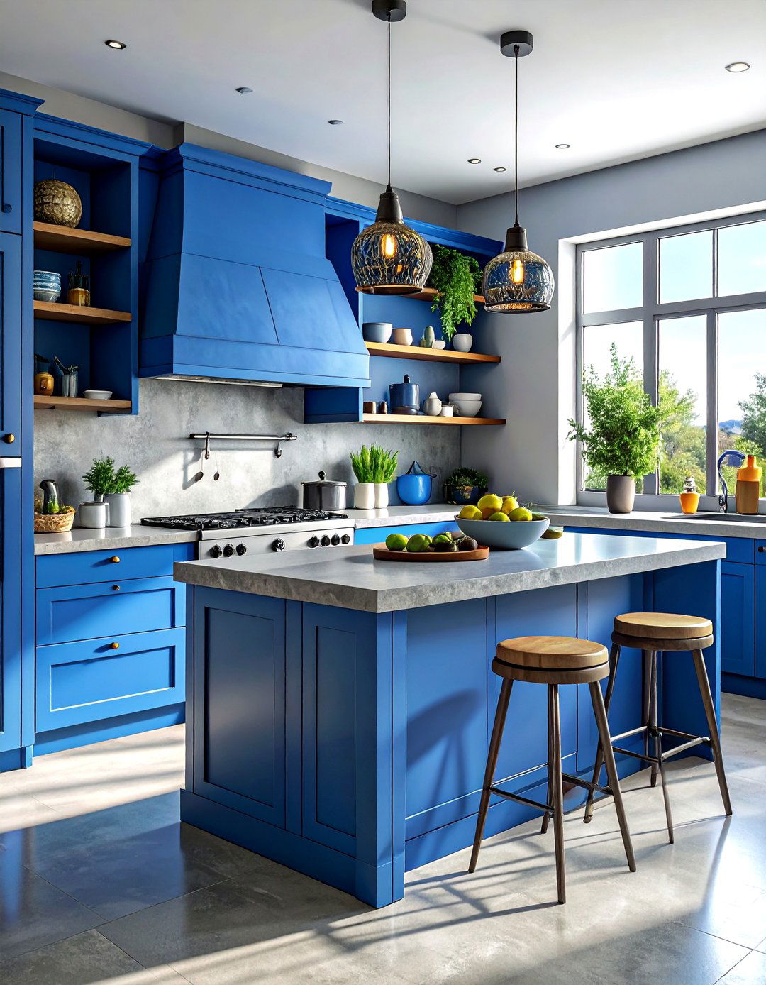 Mediterranean blue and cement gray kitchen - 30 blue and gray kitchen ideas