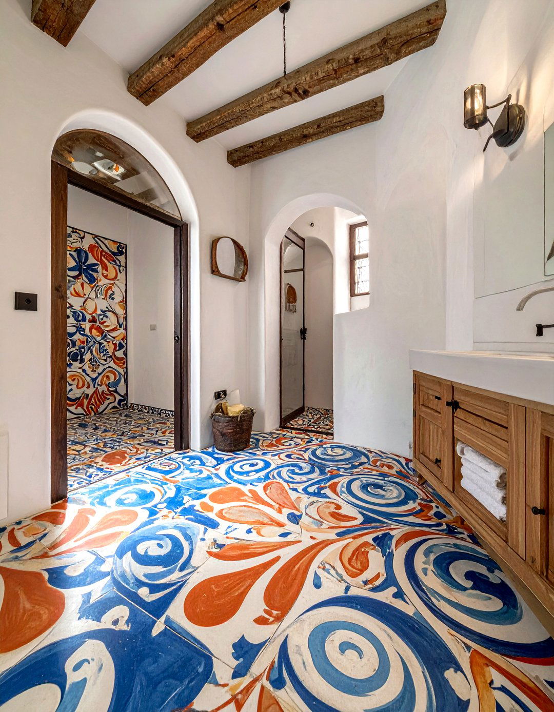 Mediterranean cement tile floor - 30 cement tile bathroom ideas