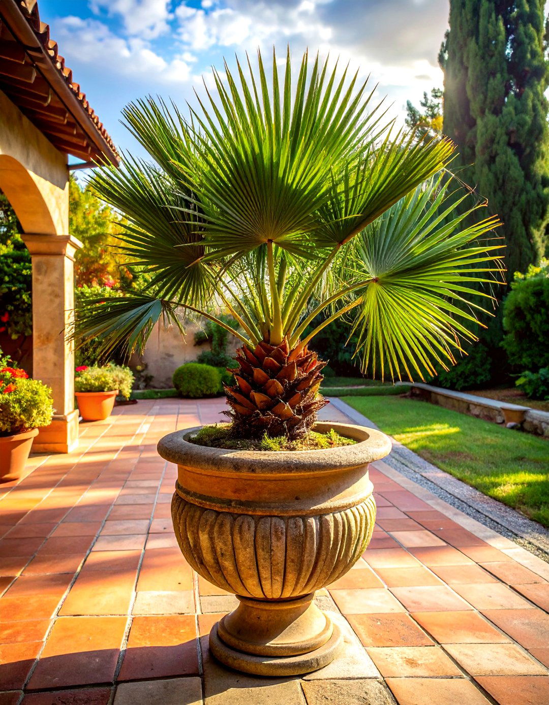 Mediterranean fan palm patio - 30 palm plant ideas