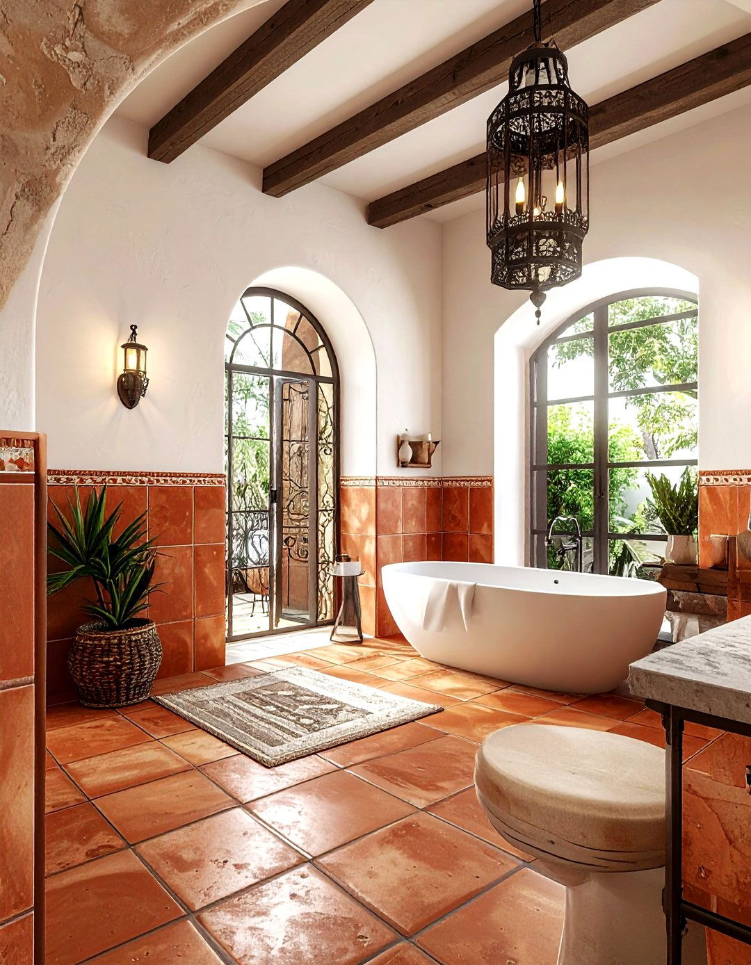 Mediterranean terracotta bathroom - 30 orange bathroom decor ideas