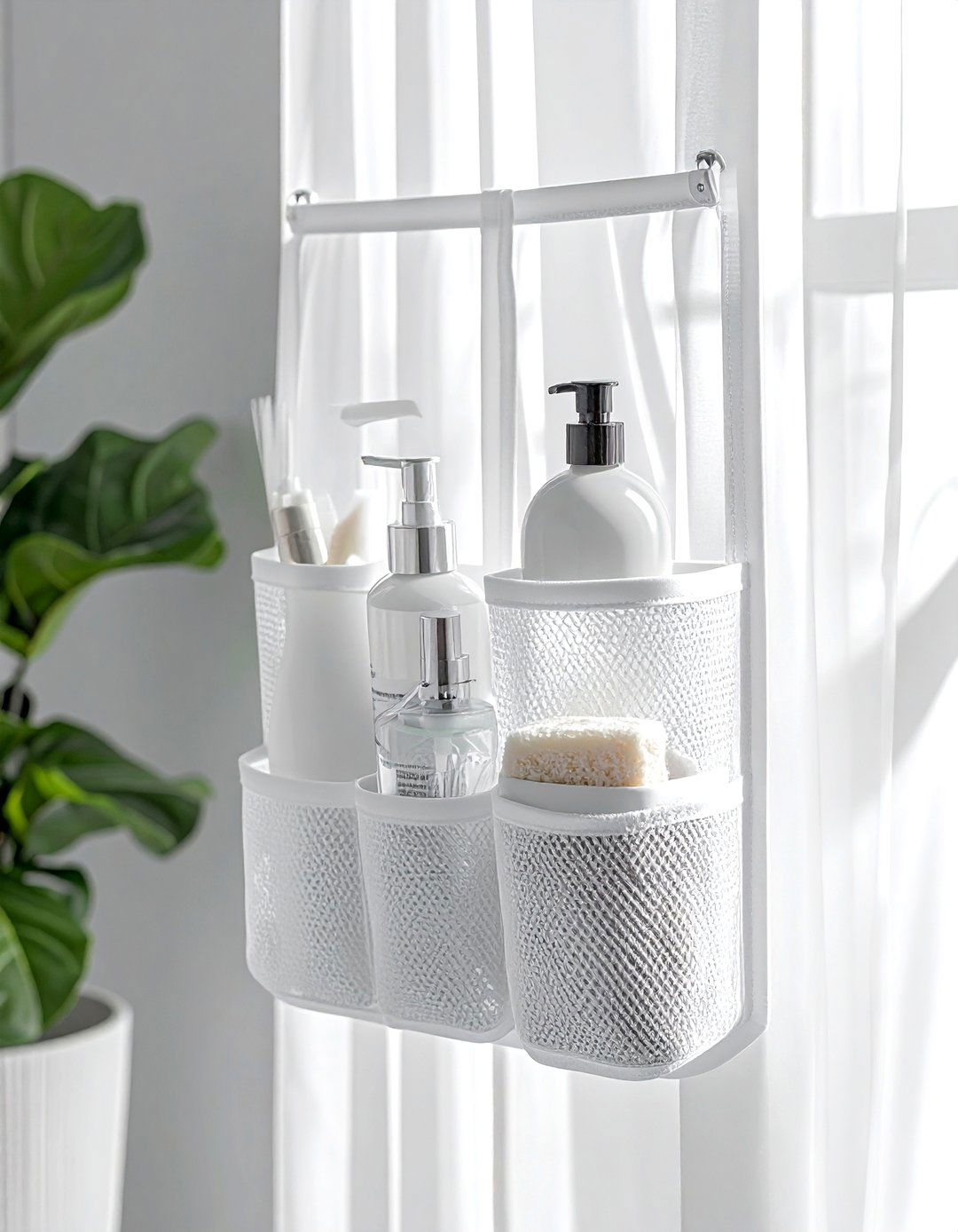 Mesh Shower Pocket - 30 bathroom hanging storage ideas