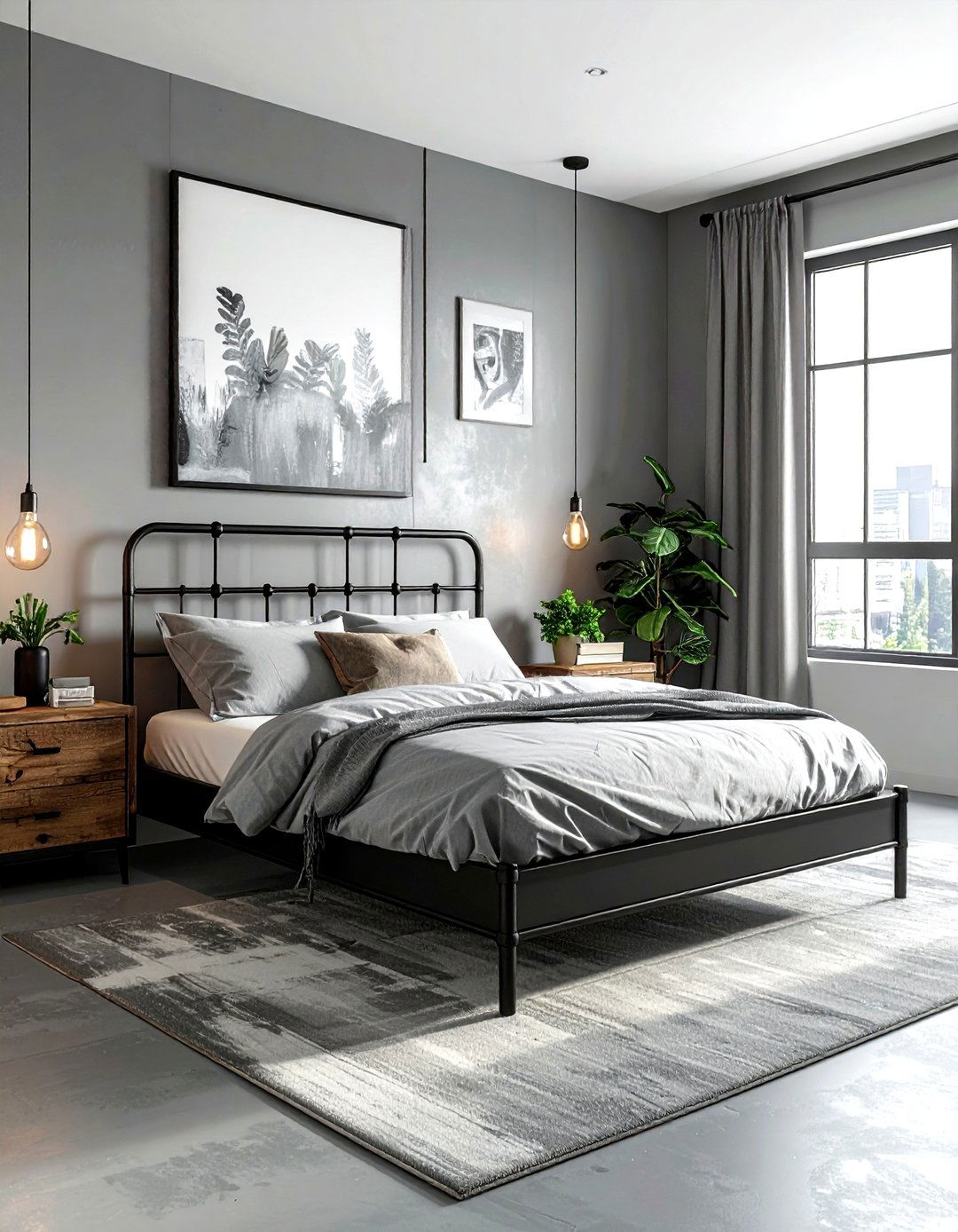 Metal Bed Frame - 30 industrial gray bedroom ideas
