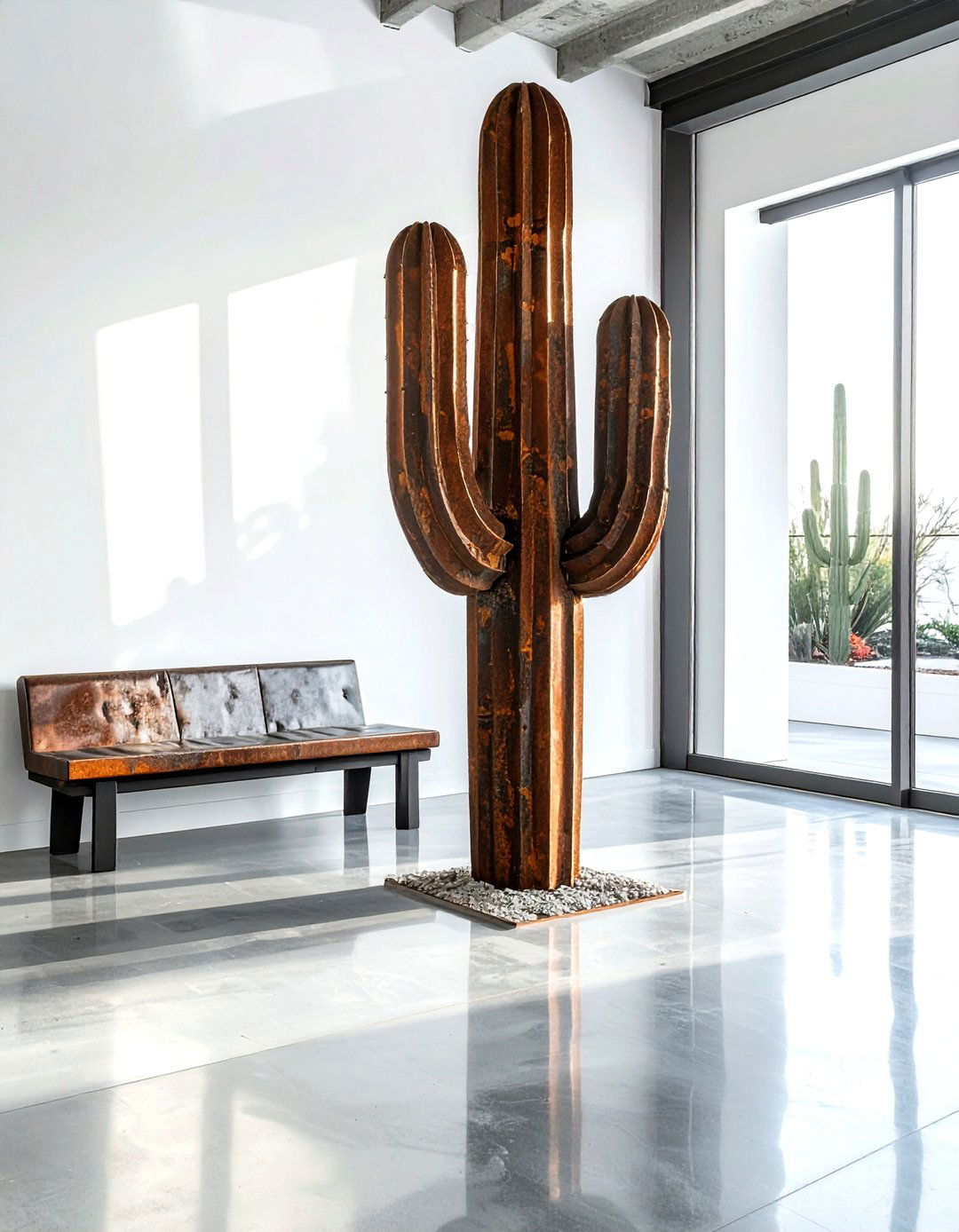 Metal Cactus Sculpture - 30 cactus decor ideas