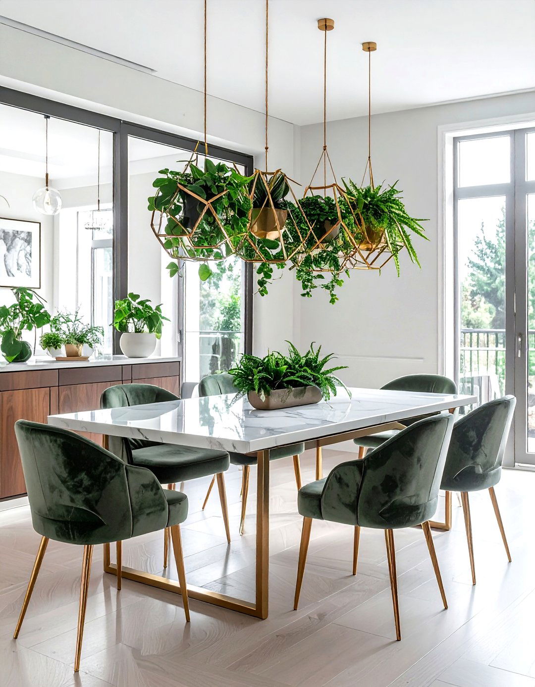 Metal Geometric Plant Holders - 30 dining room hanging plant ideas
