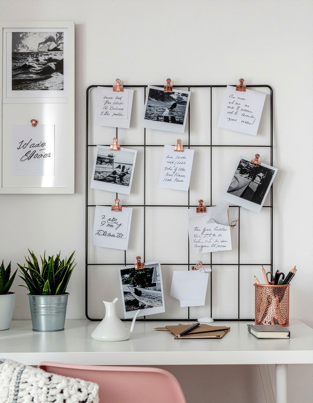 Metal Grid Photo Board - 30 command strip bedroom ideas