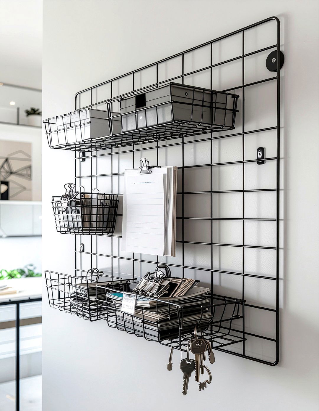 Metal Grid Wall Organizer - 30 entryway storage ideas