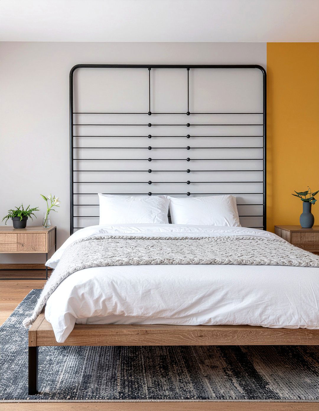 Metal Slat Headboard - 30 metal accent bedroom ideas
