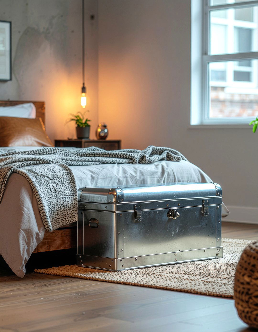 Metal Trunk Nightstand - 30 metal accent bedroom ideas