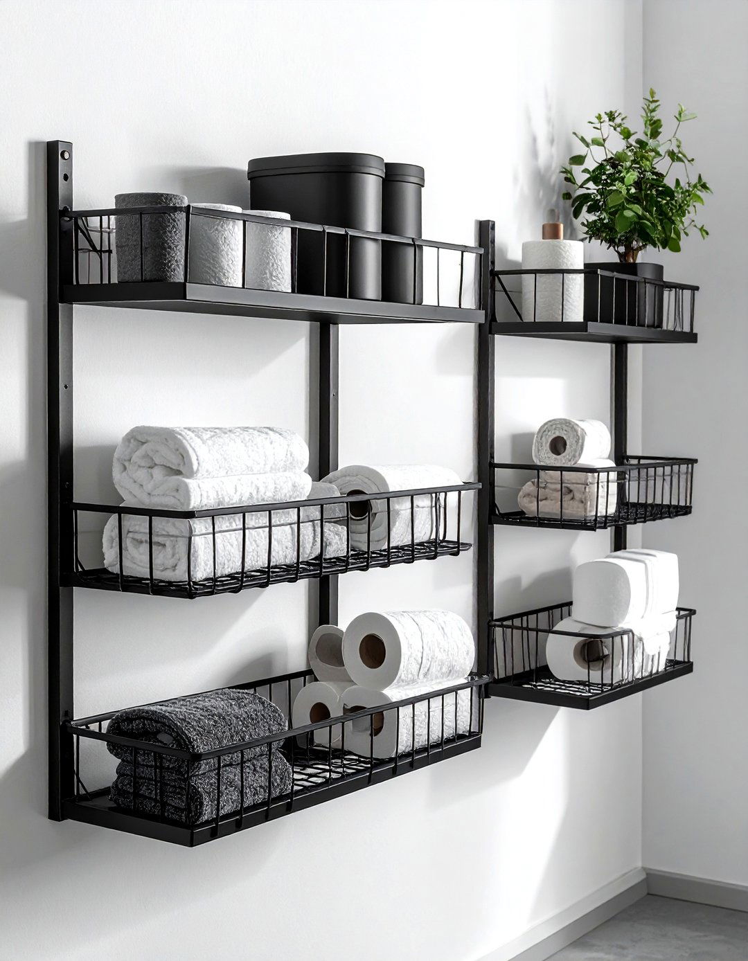 Metal Wire Baskets - 30 bathroom shelving ideas