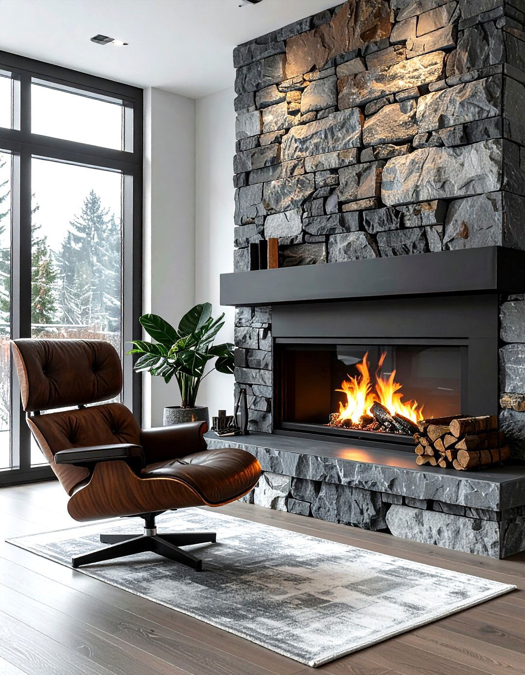 Metal and stone fireplace - 30 decor texture mixing ideas