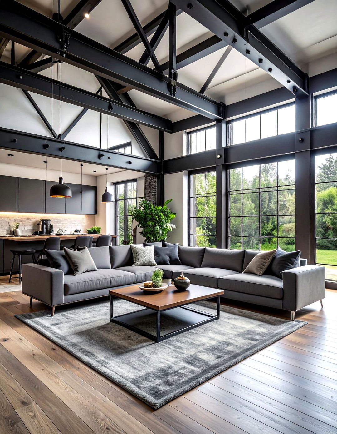 Metal beam living room - 30 loft style living room ideas