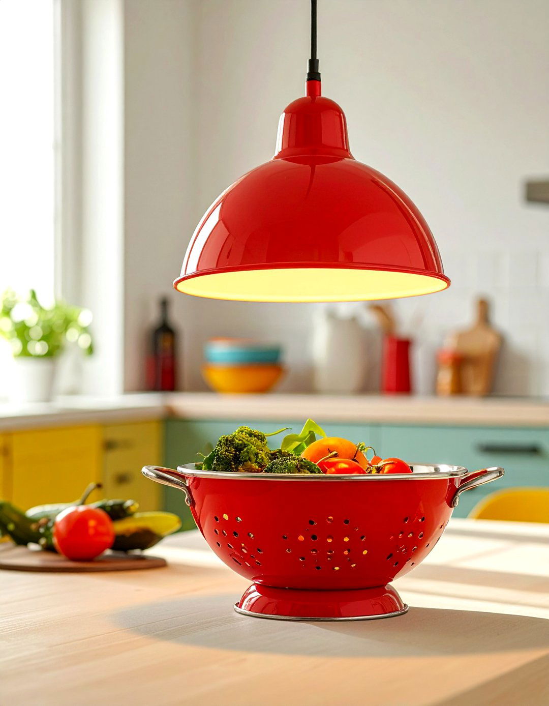 Metal colander lamp - 30 upcycled dining room ideas
