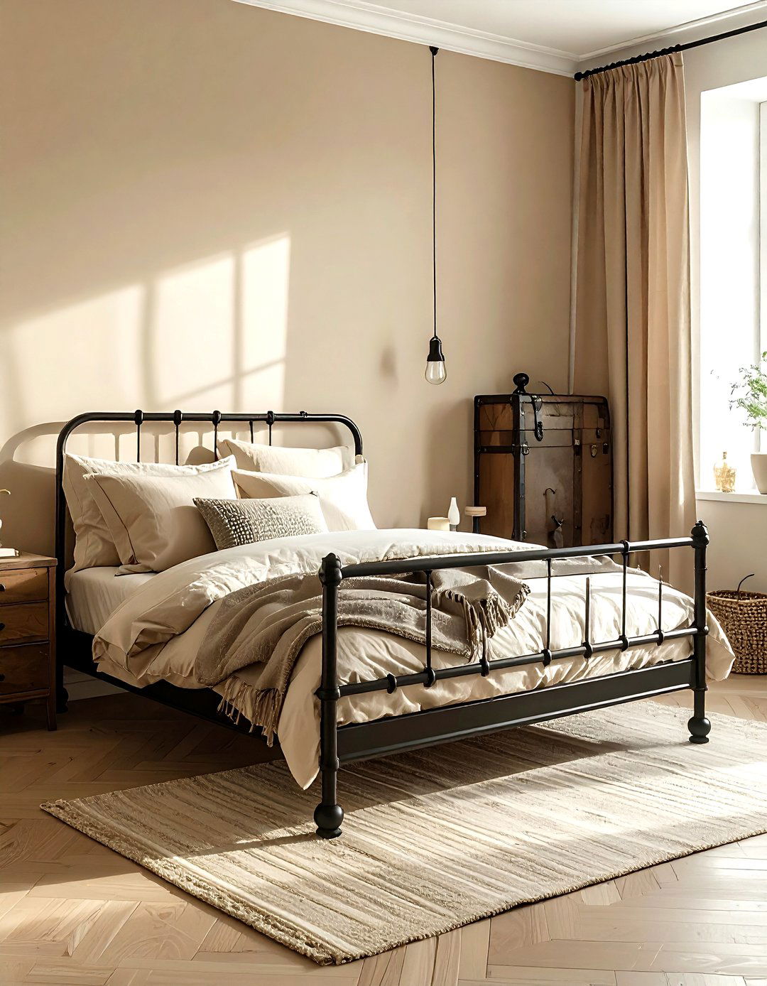 Metal frame bed beige bedroom - 30 industrial beige bedroom ideas