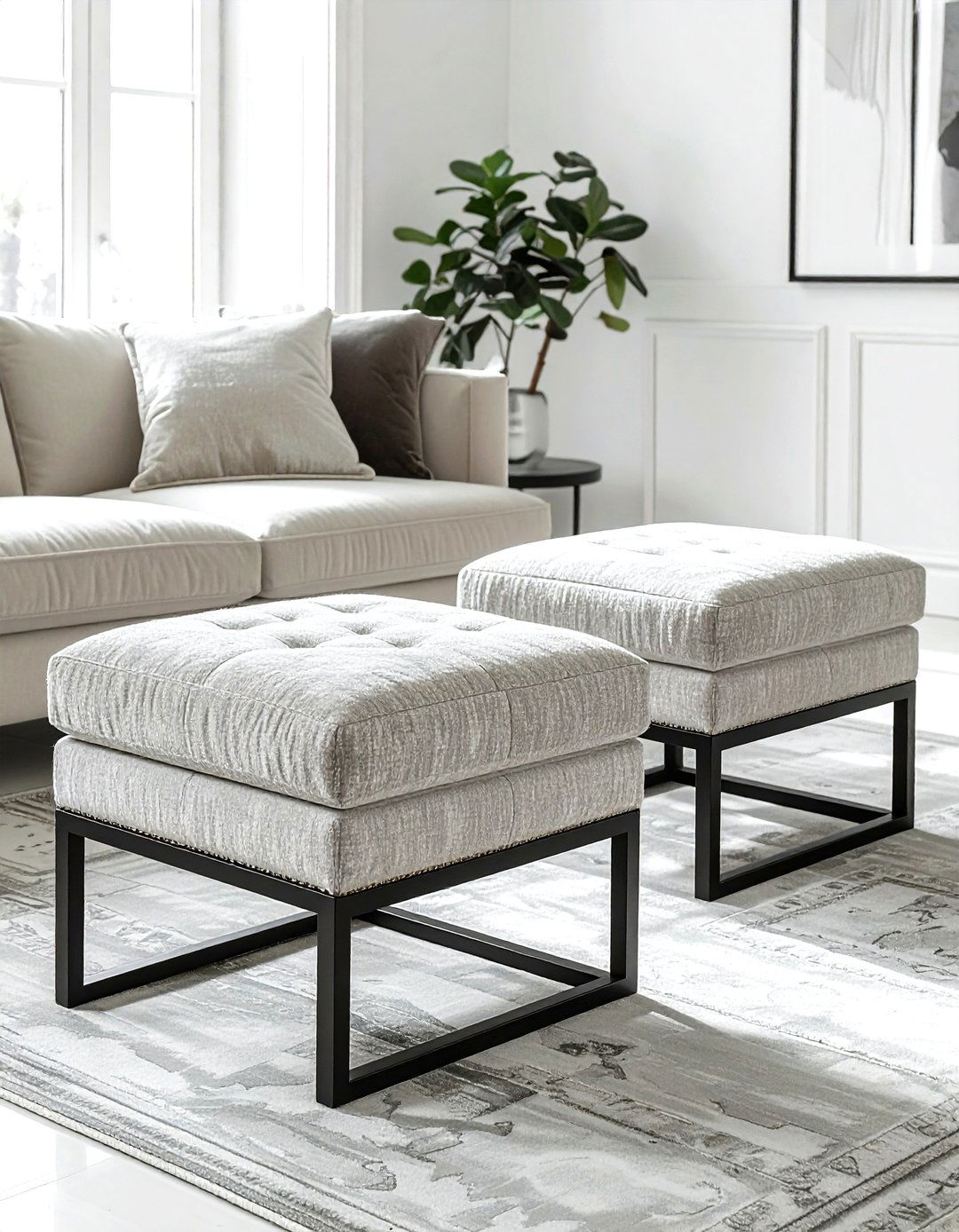 Metal frame ottoman - 30 living room black metal furniture ideas