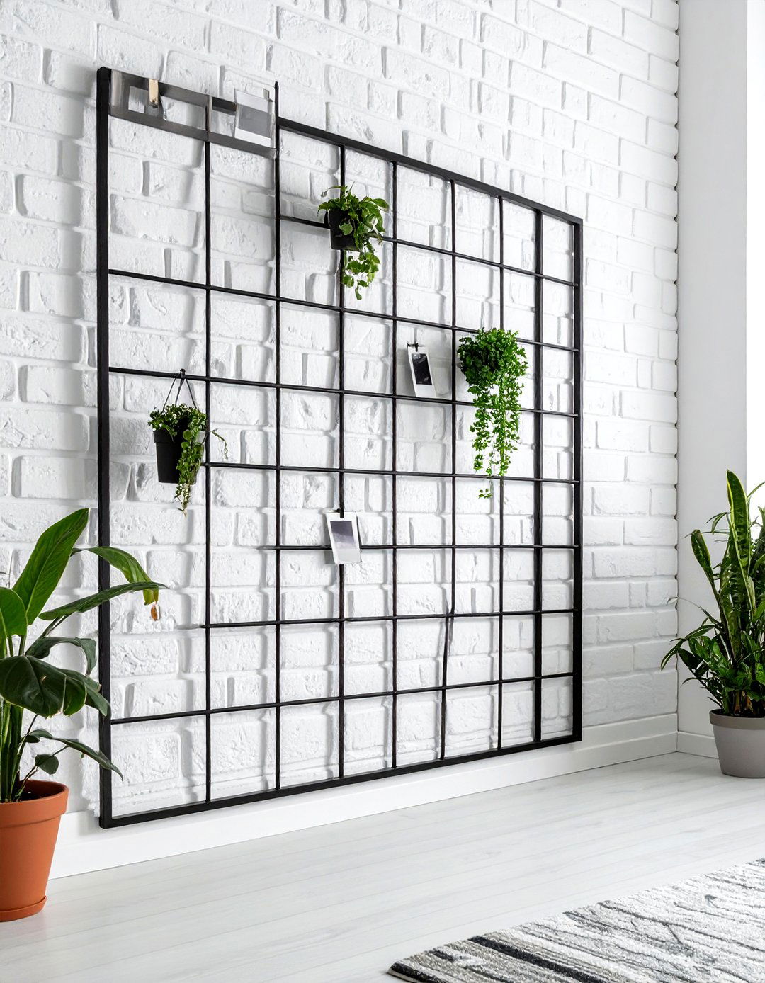 Metal grid wall - 30 living room wall storage ideas
