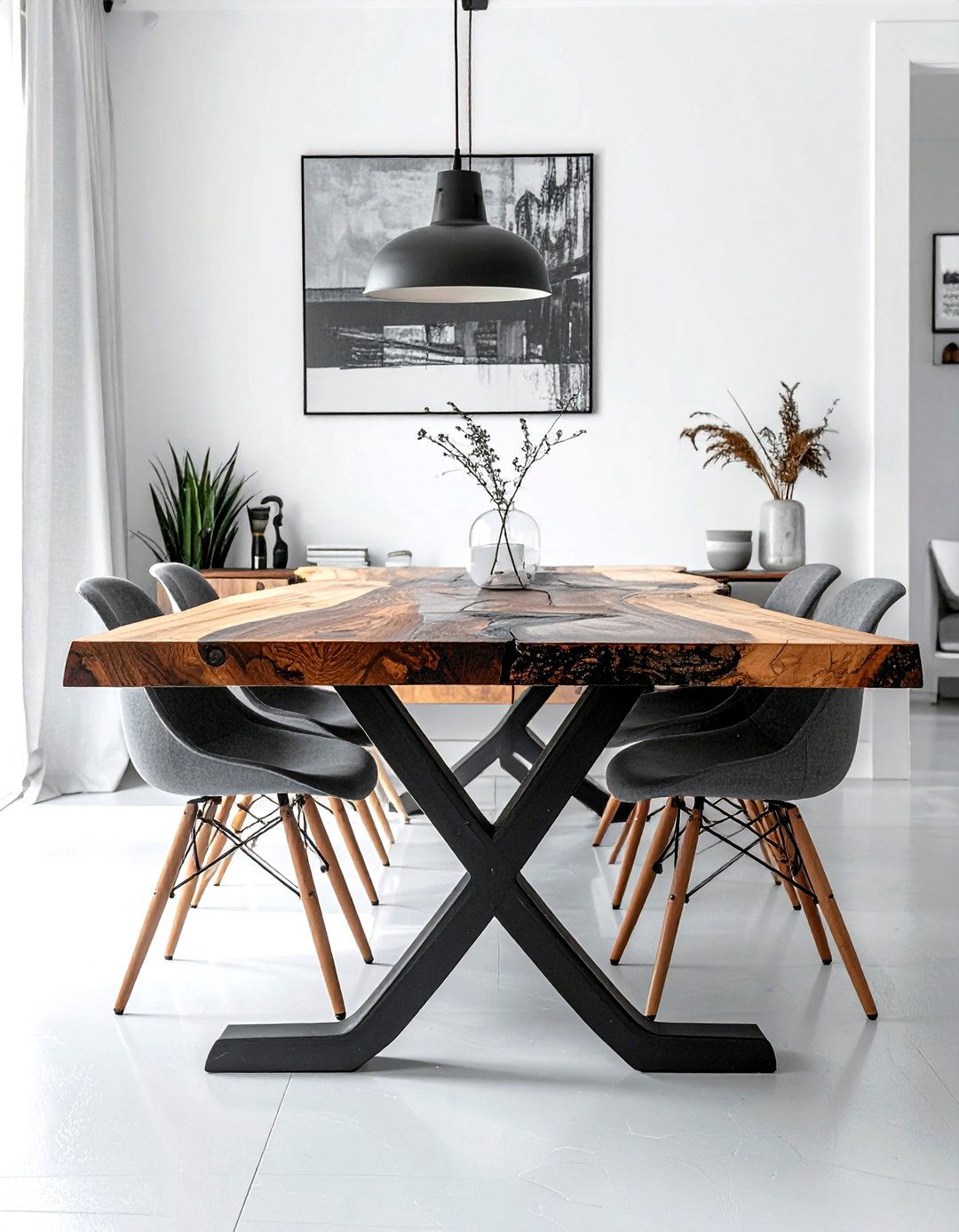 Metal leg live edge table - 30 live edge dining room ideas