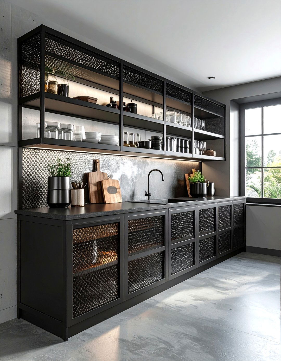 Metal mesh kitchen cabinets - 30 urban industrial kitchen ideas