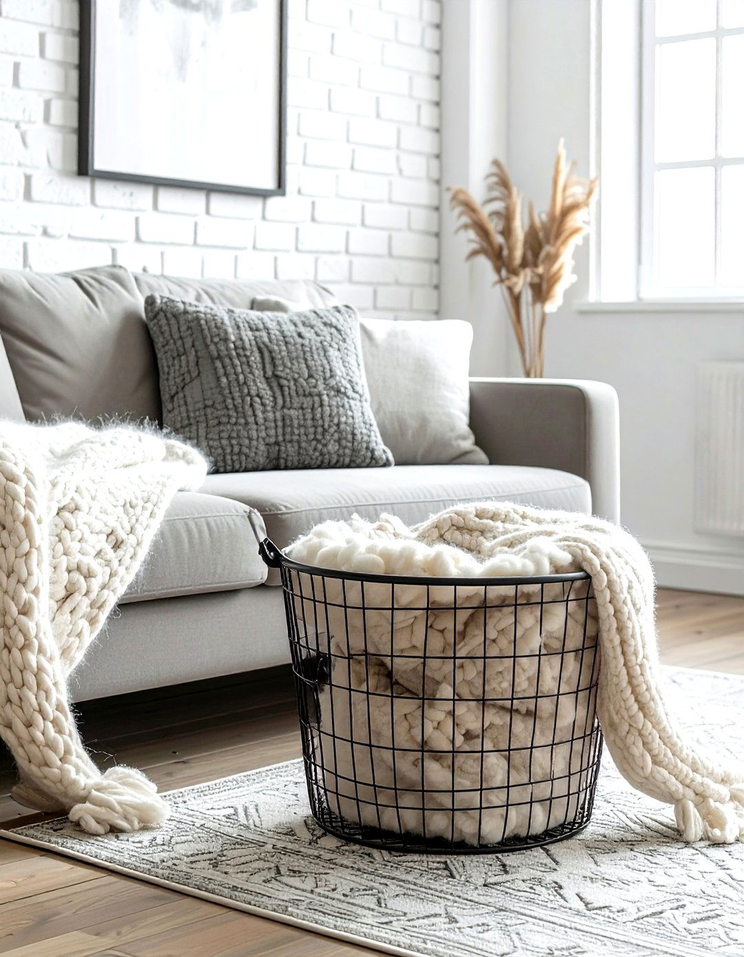 Metal wire blanket bin - 30 living room blanket storage ideas