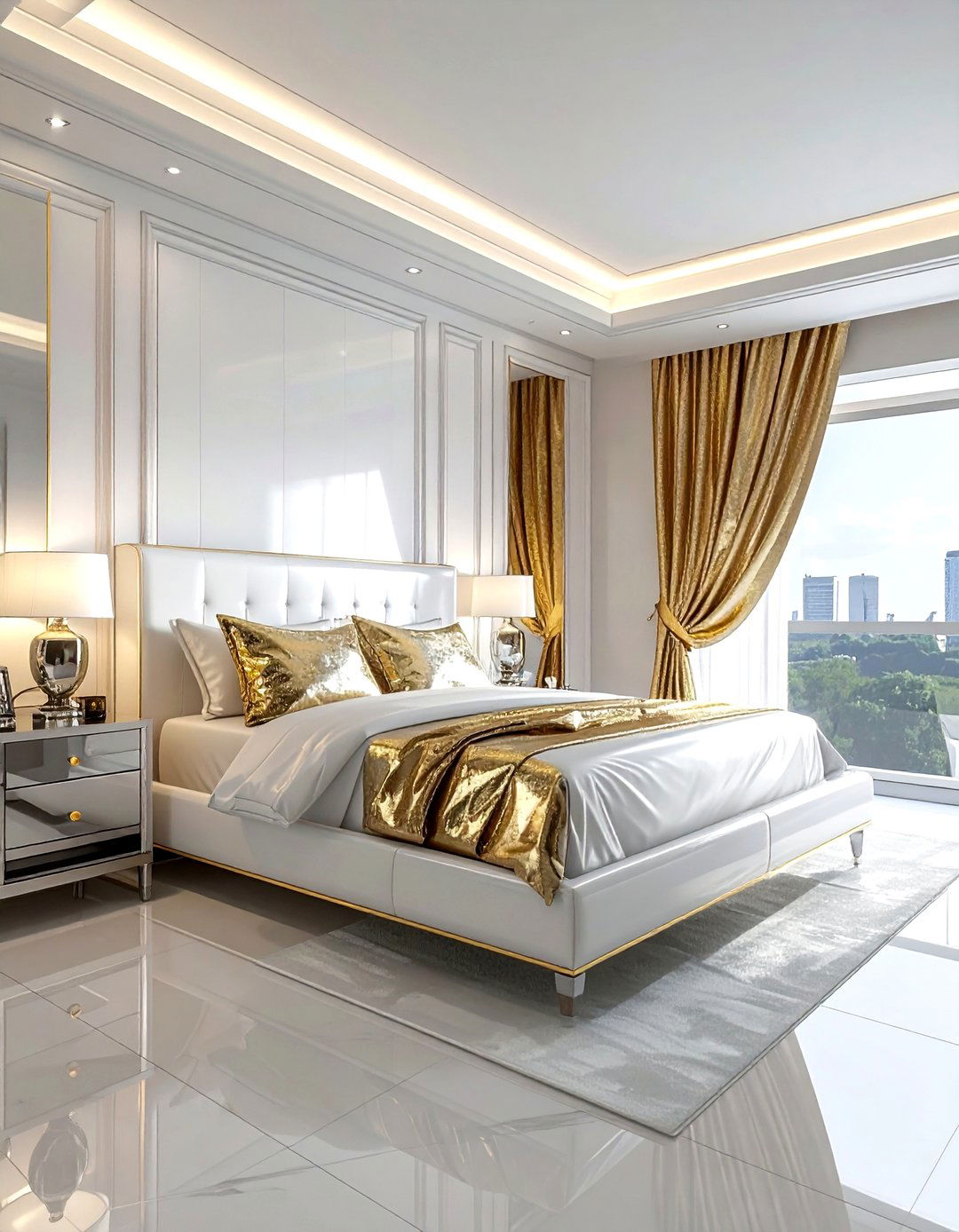 Metallic Foil Print Curtains - 30 bedroom curtain ideas