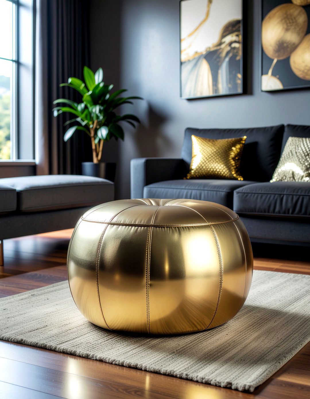 Metallic Gold Pouf - 30 living room pouf ideas
