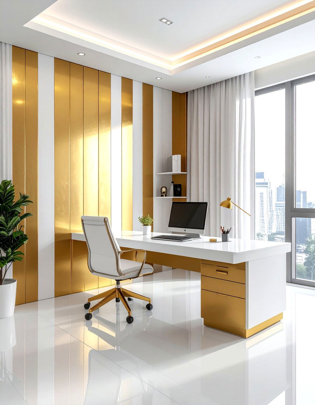 Metallic Gold Stripe Office - 30 peel and stick wallpaper ideas