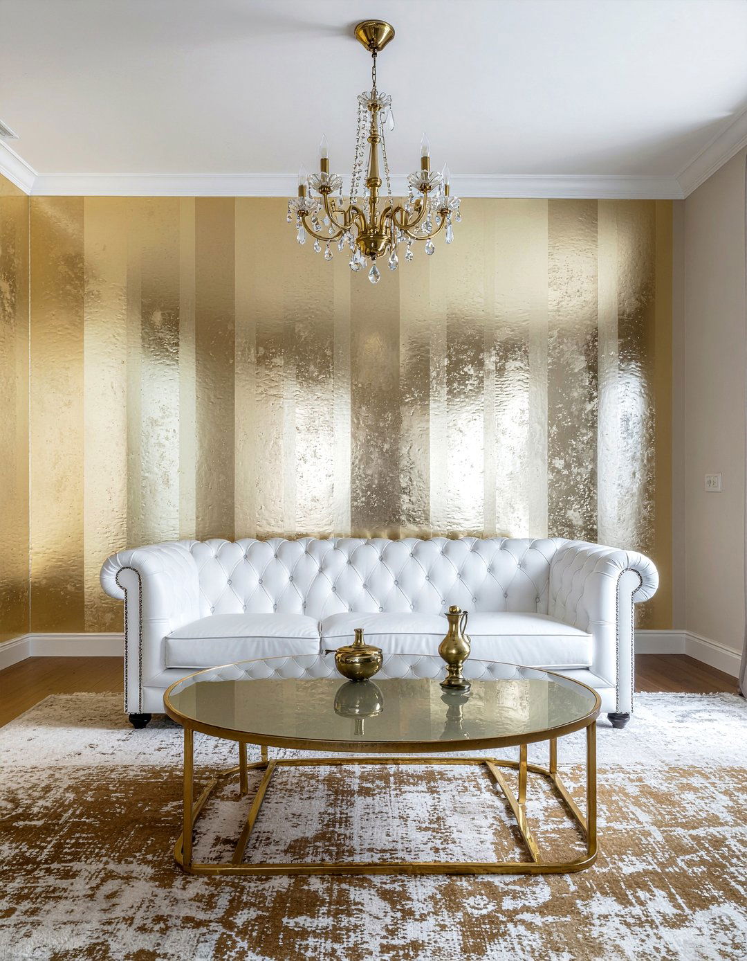 Metallic Gold Striped Wall - 30 living room striped wall ideas