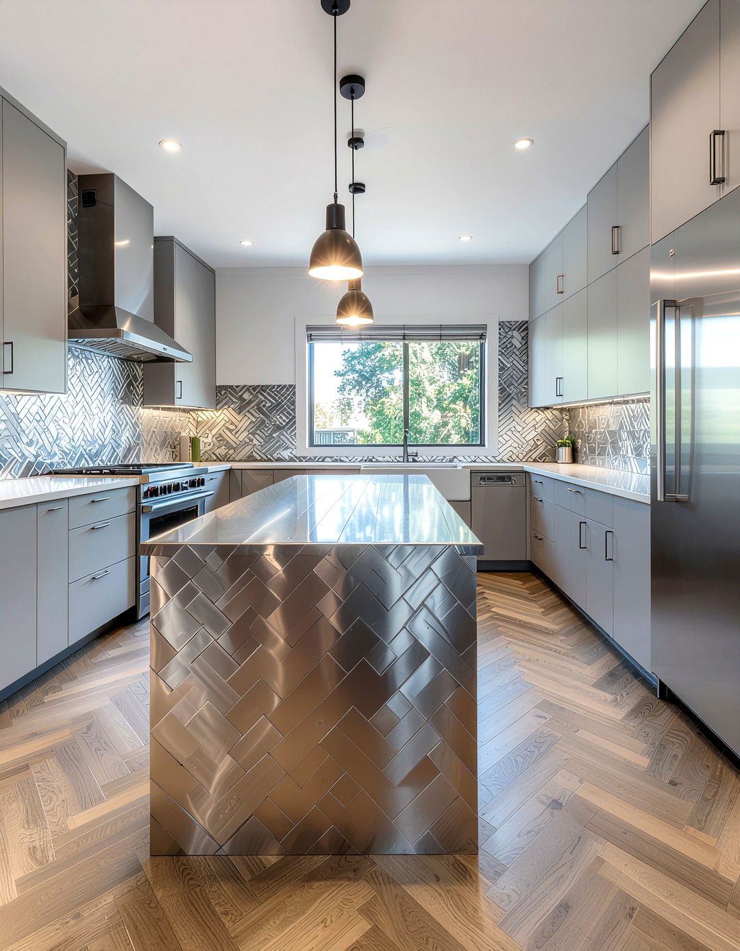 Metallic Herringbone Tile - 30 herringbone backsplash kitchen ideas