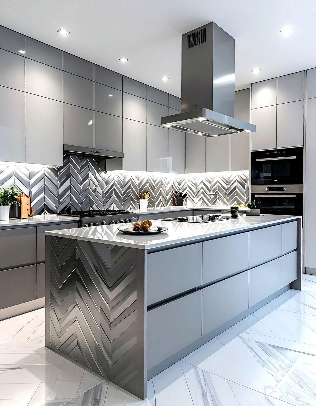 Metallic Silver Chevron - 30 chevron backsplash kitchen ideas
