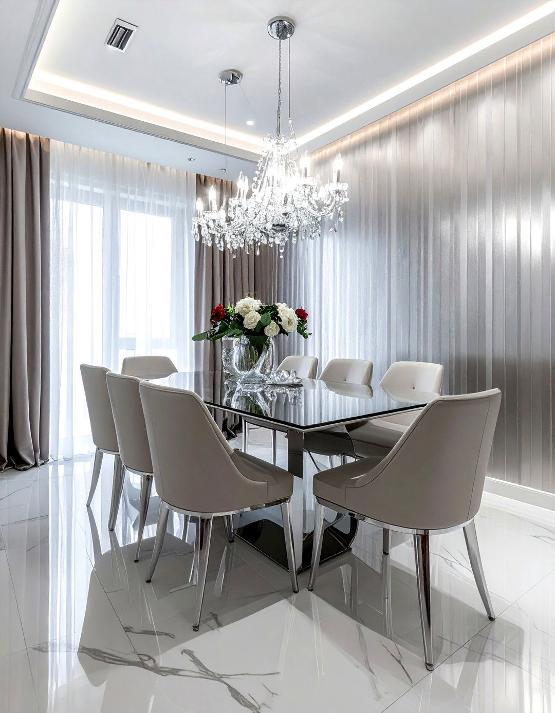 Metallic Silver Striped Wallpaper - 30 subtle wallpaper dining room ideas