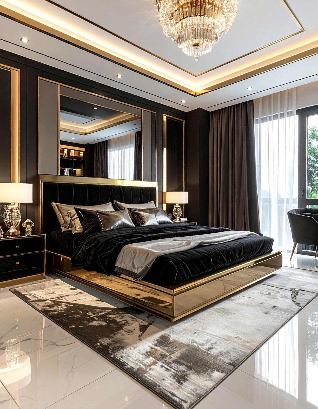 Metallic Wall Trim - 30 bedroom molding ideas