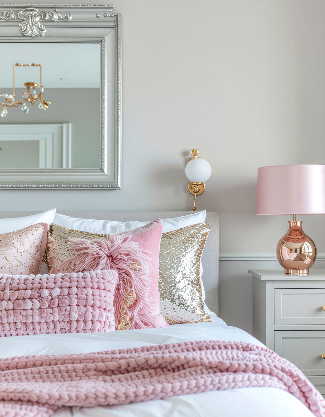 Metallic accents pink gray bedroom - 30 pink and gray bedroom ideas