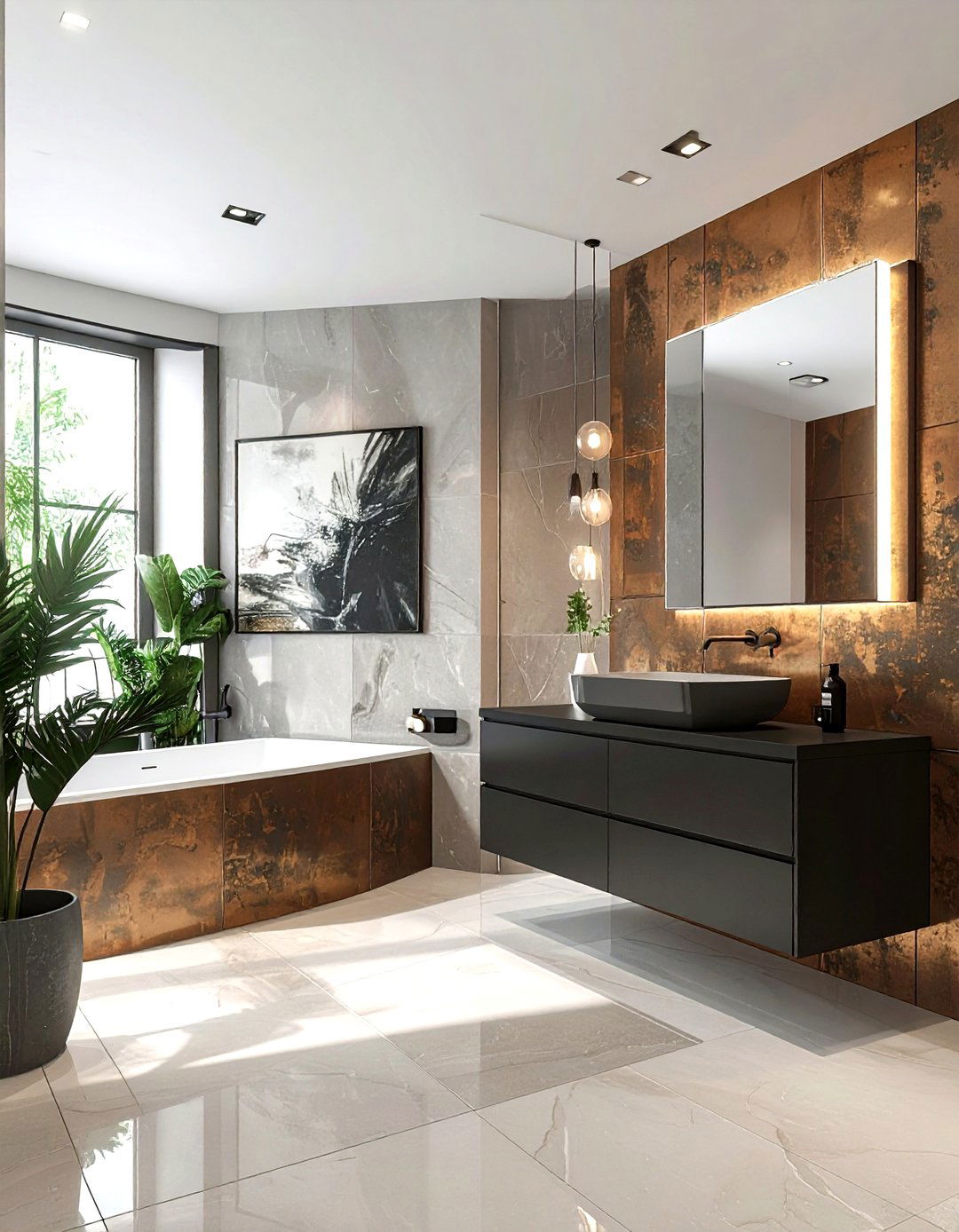 Metallic finish large tile bathroom - 30 oversized tile bathroom ideas