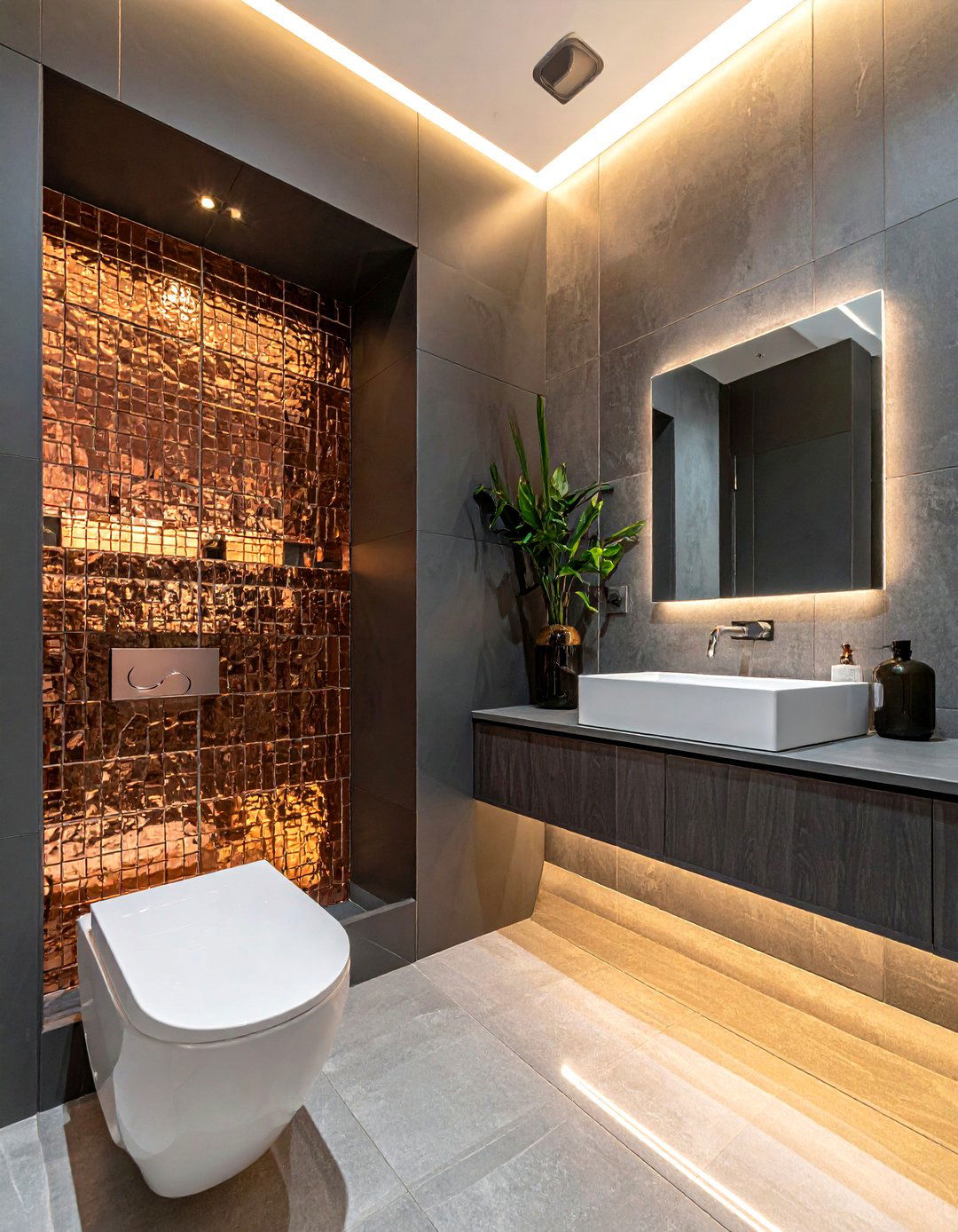 Metallic finish mosaic tiles - 30 small tile bathroom ideas