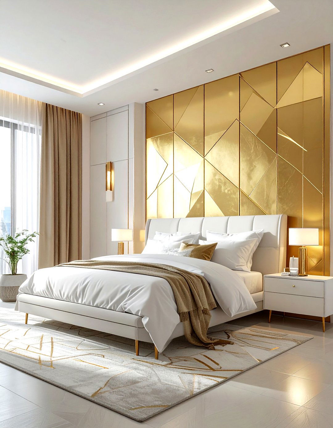 Metallic gold wallpaper white bedroom - 30 gold and white bedroom ideas