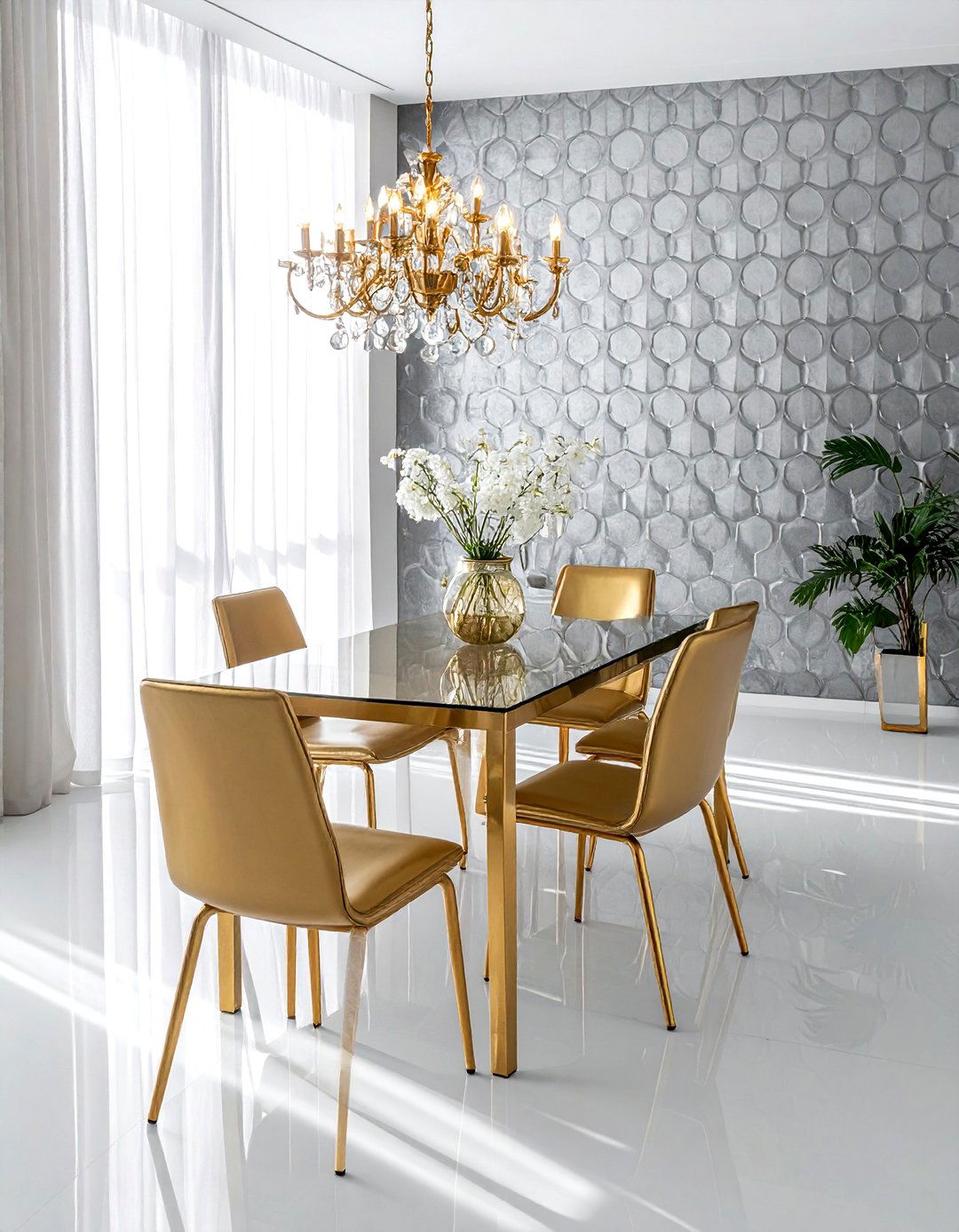 Metallic wallpaper metal furniture - 30 mixed metal decor ideas
