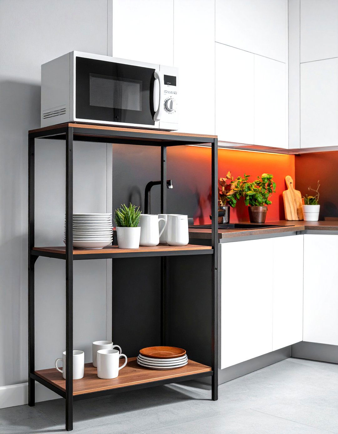 Microwave Stand With Storage - 30 temporary kitchen ideas