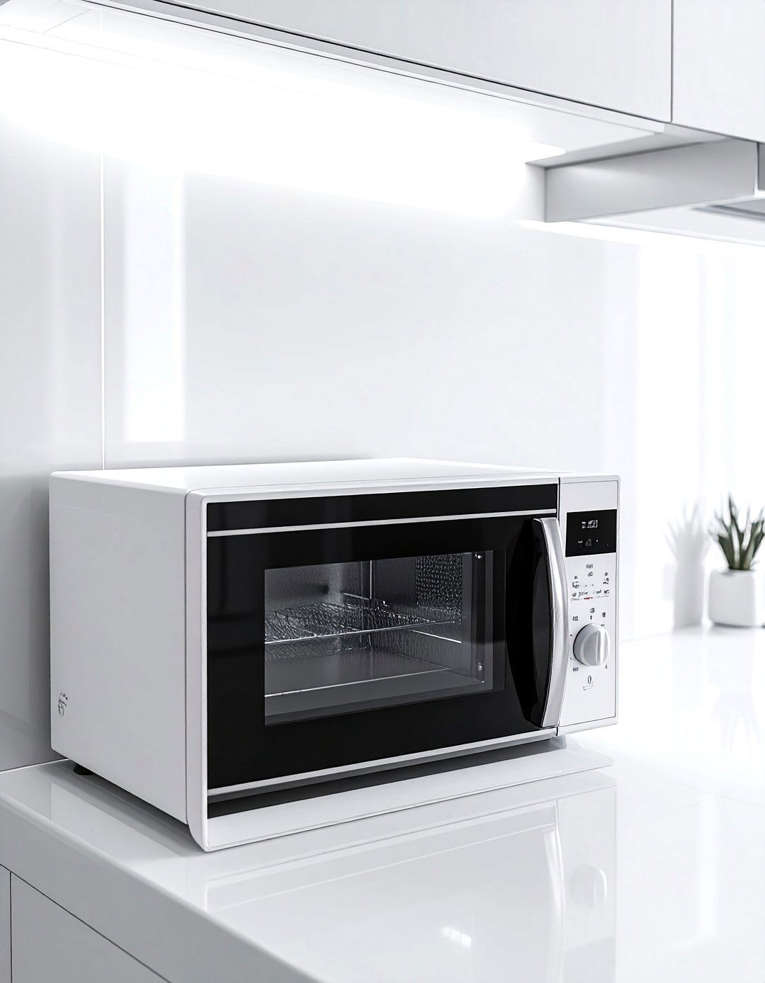 Microwave in modern white kitchen - 30 countertop microwave kitchen ideas