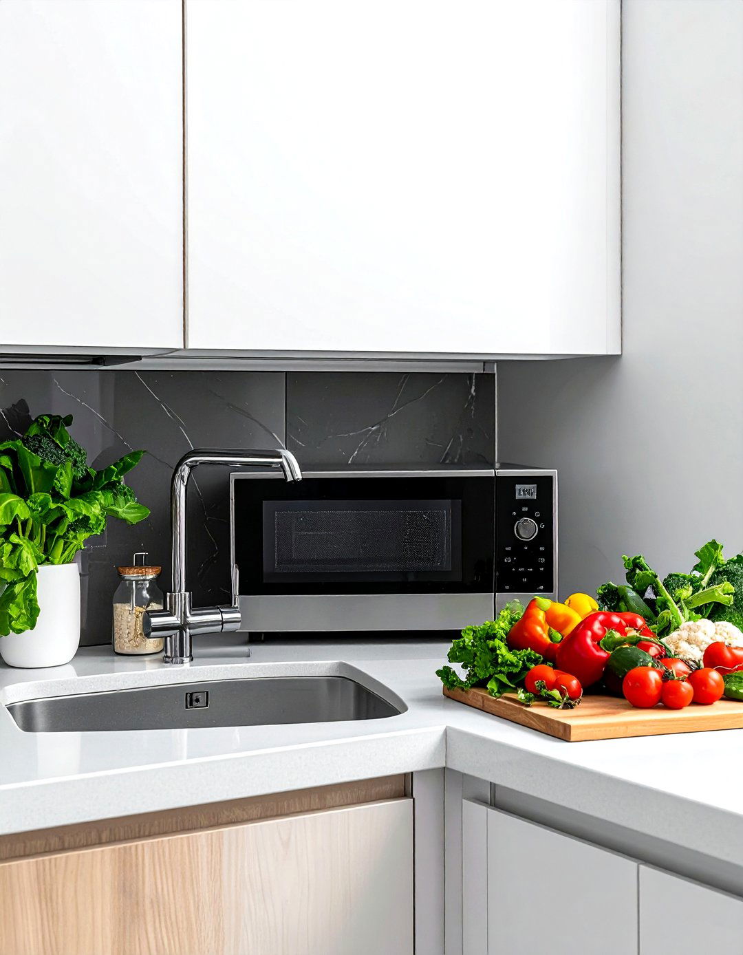 Microwave near prep sink - 30 countertop microwave kitchen ideas