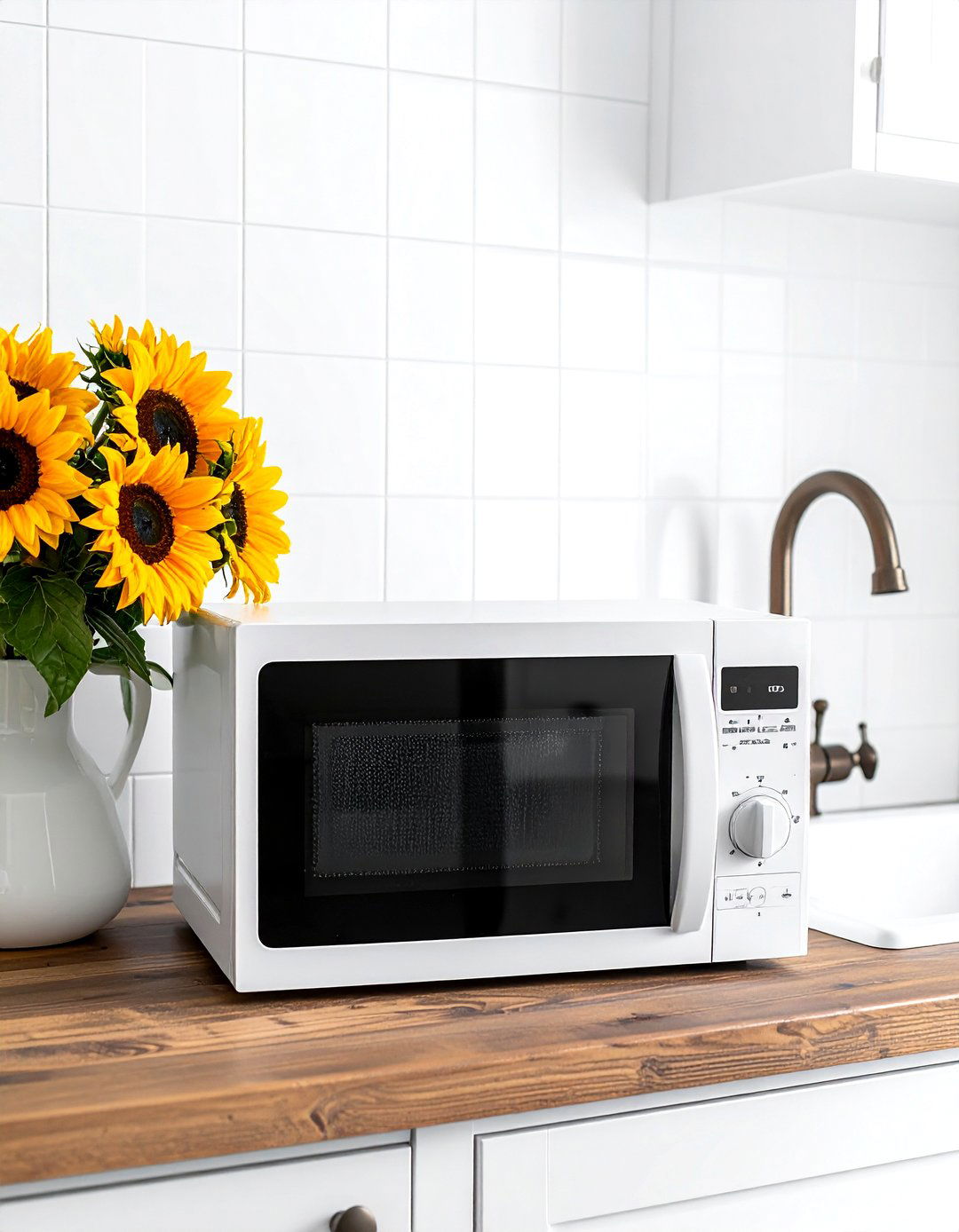Microwave on farmhouse counter - 30 countertop microwave kitchen ideas