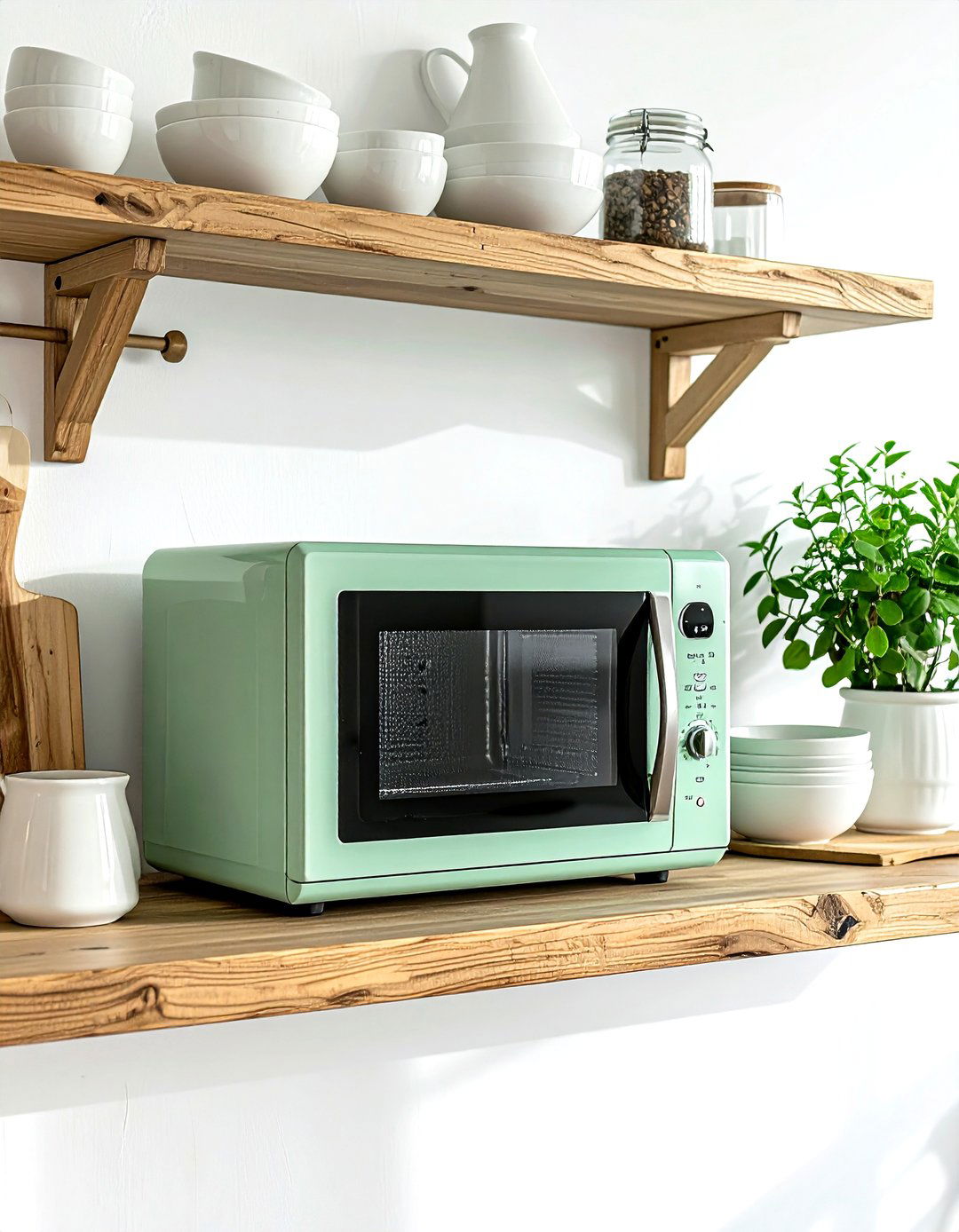 Microwave on open shelf - 30 countertop microwave kitchen ideas