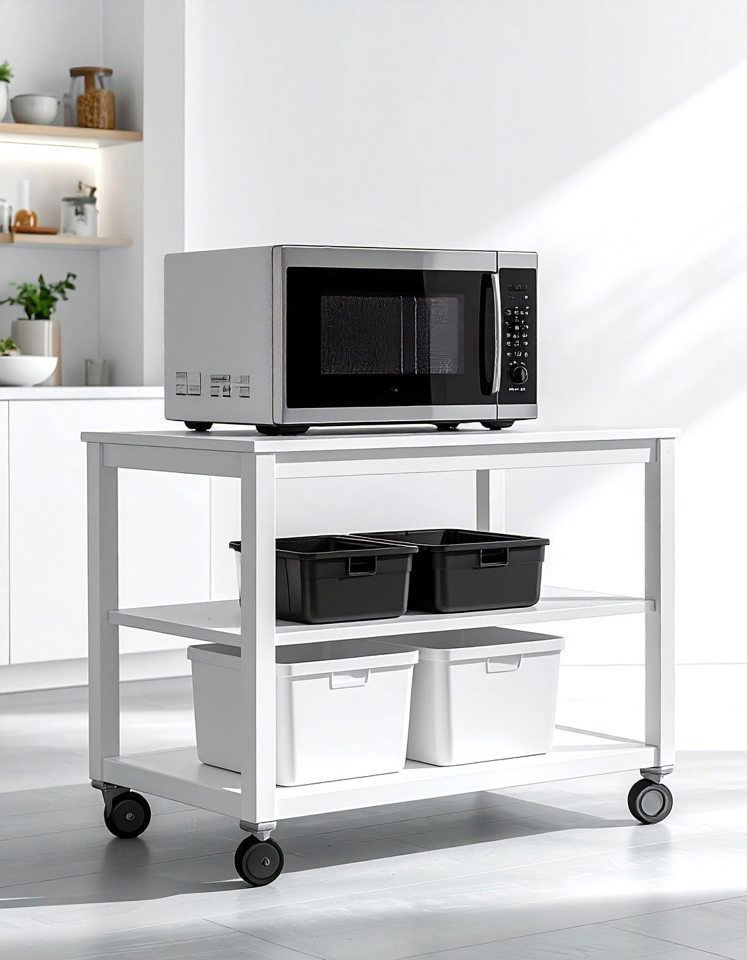 Microwave on rolling cart - 30 countertop microwave kitchen ideas