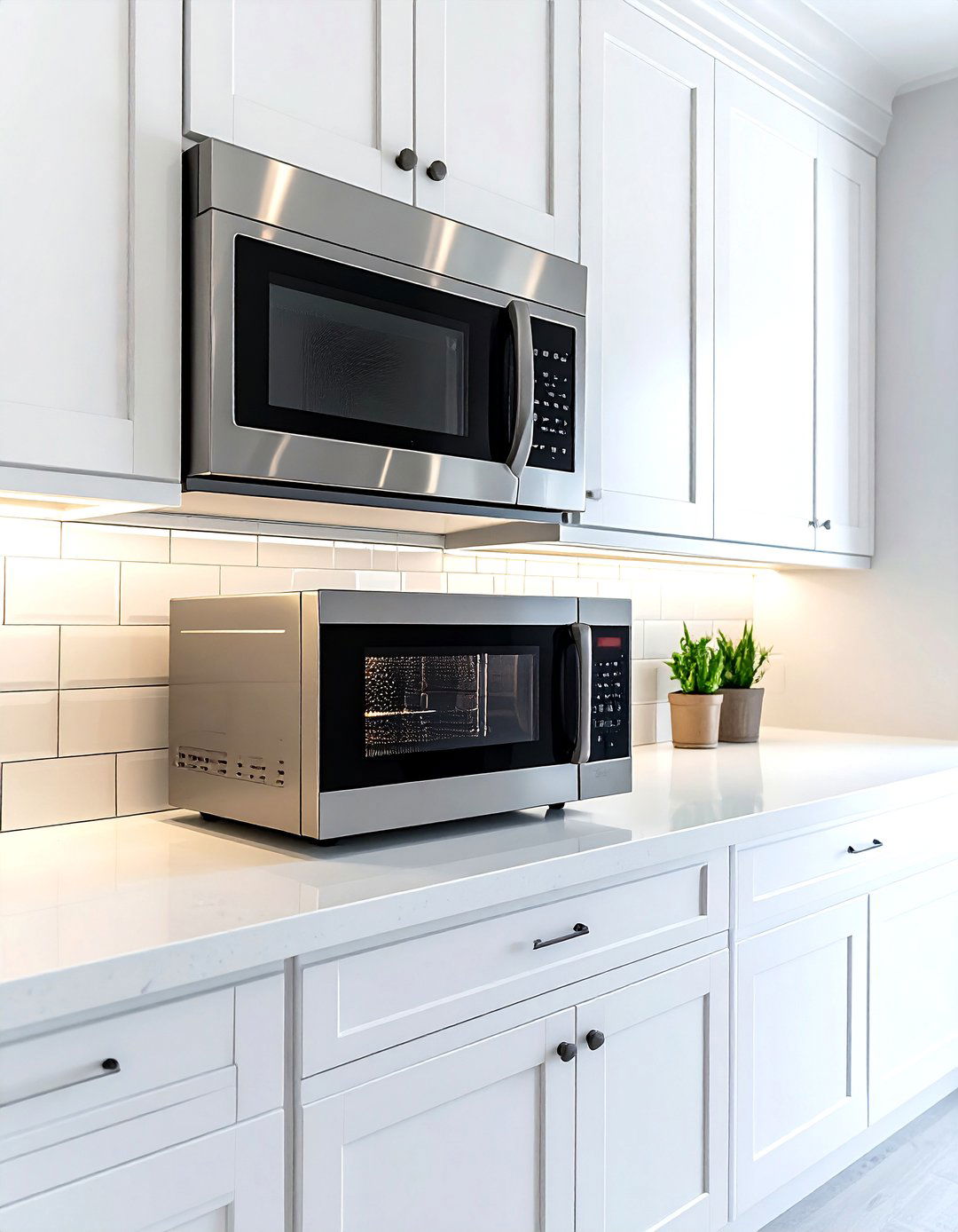 Microwave under kitchen cabinet - 30 countertop microwave kitchen ideas