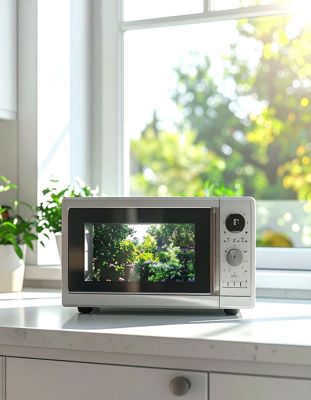 Microwave under window - 30 countertop microwave kitchen ideas