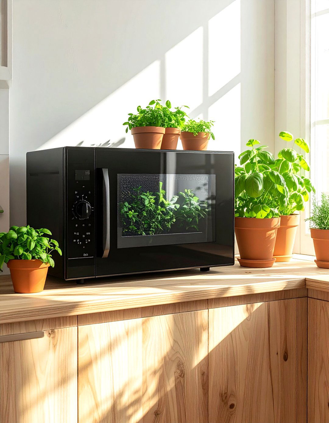 Microwave with herb garden - 30 countertop microwave kitchen ideas