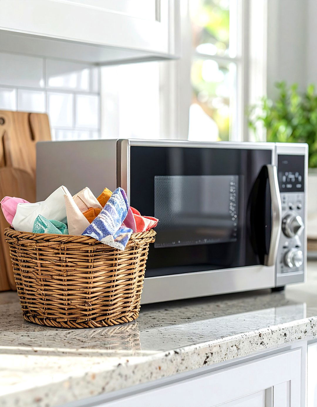 Microwave with storage basket - 30 countertop microwave kitchen ideas