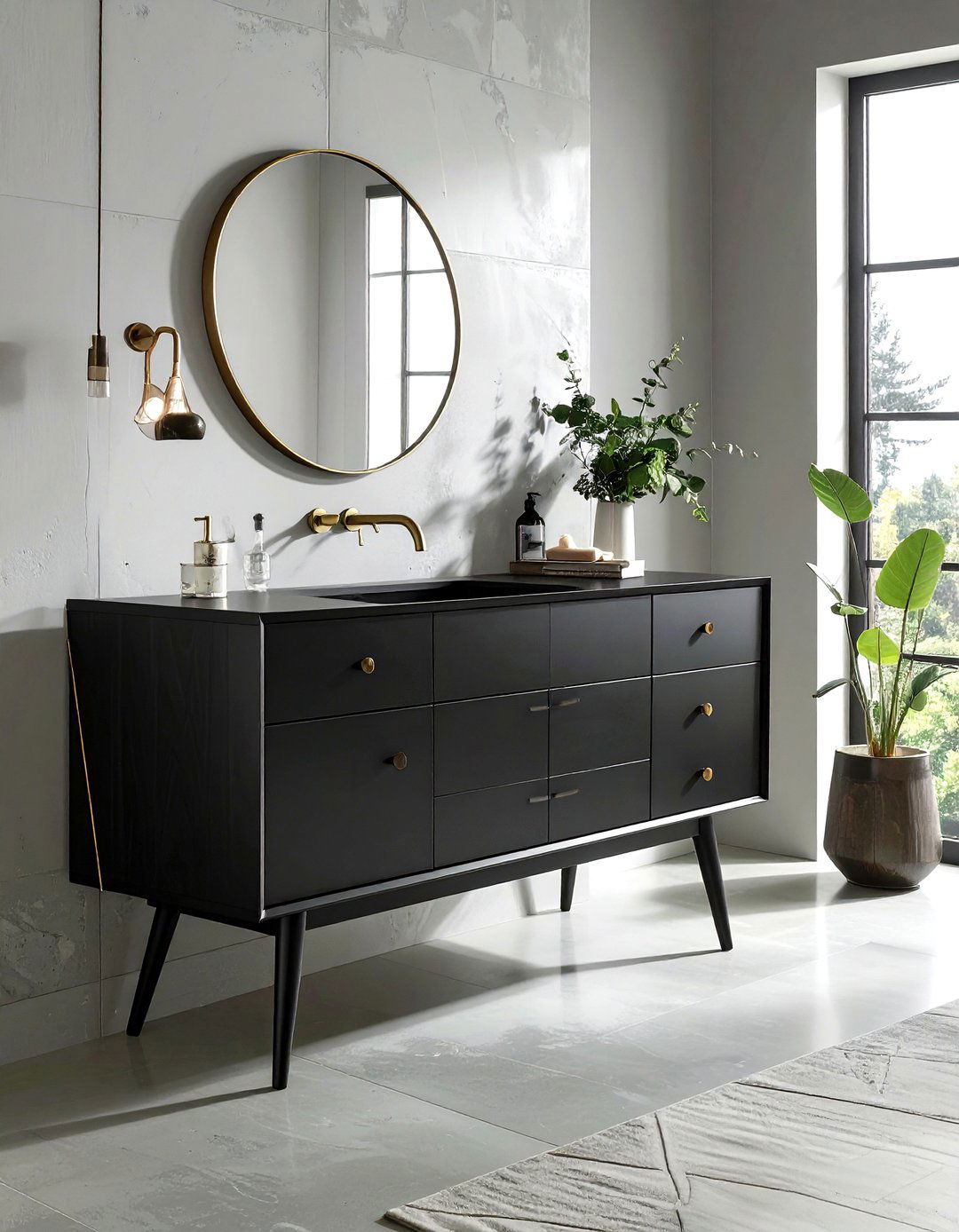 Mid Century Black Vanity - 30 black bathroom furniture ideas