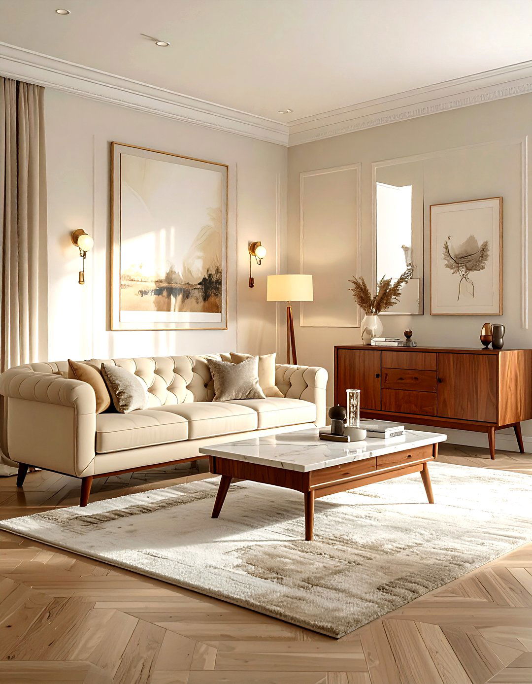 Mid Century Cream Living Room - 30 minimalist cream living room ideas