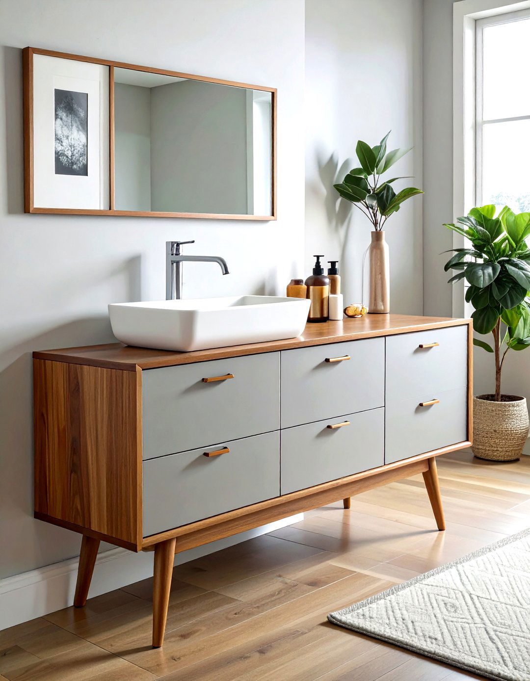 Mid Century Grey Bathroom Sideboard - 30 grey bathroom furniture ideas