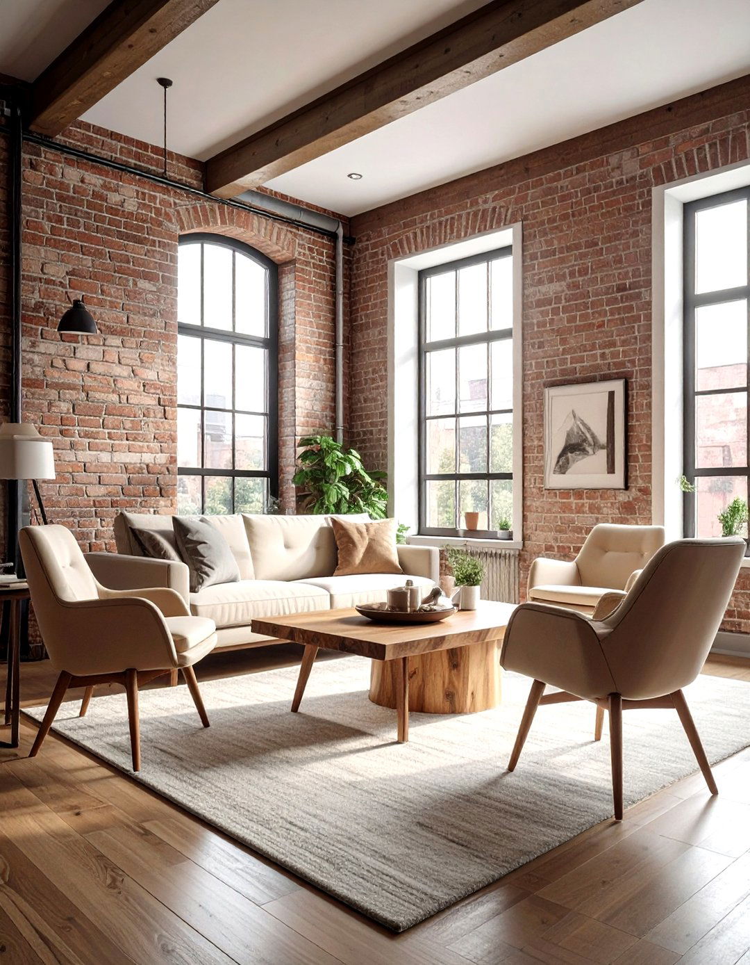 Mid Century Industrial Beige Living Room - 30 industrial beige living room ideas